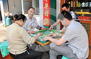 Pengzhou, China: People Playing Mahjong