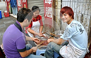 Pengzhou, China: Restaurant Workers Preparing Food