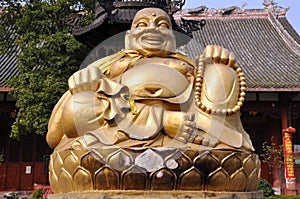 Pengzhou, China: Seated Buddha at Long Xing Temple