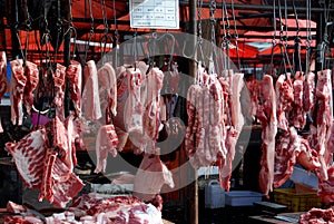 Pengzhou, China: Tian Fu Market Butcher Shop photo