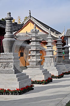 Pengzhou, China: Tibetan Style Pagodas at Chinese Temple