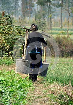 Pengzhou, China: Woman with Water Pails