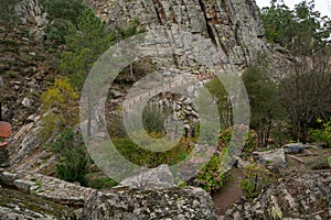 Penha Garcia historic village landscape of Pego river beach full of rocks and trees, in Portugal