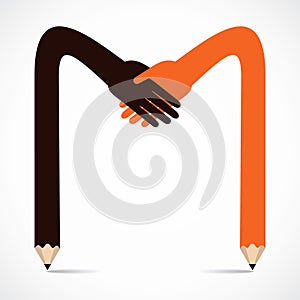 Penicil hands want to hand shake