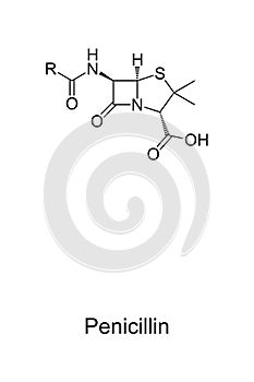 Penicillin, chemical core structure and skeletal formula of PCN or pen photo