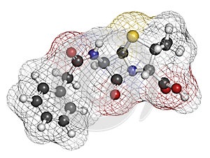 Penicillin G benzylpenicillin antibiotic drug molecule. Used to treat bacterial infections; belongs to beta-lactam class. photo