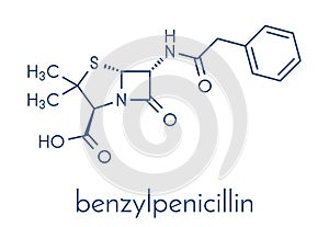 Penicillin G benzylpenicillin antibiotic drug molecule. Used to treat bacterial infections; belongs to beta-lactam class.. photo