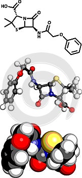 Penicillin V antibiotic, molecular model photo