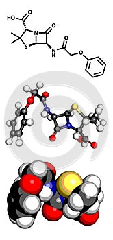 Penicillin V antibiotic, molecular model. photo