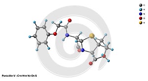 Penicillin-V or Phenoxymethylpenicillin C16H18N2O5S Molecular Structure Diagram photo