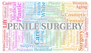 Penile Surgery typography word cloud create with the text only. Type of plastic surgery