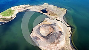 Peninsula with craters of Iceland view from above