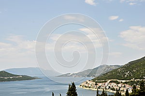 A peninsula with houses and boats in the coast of Croatia