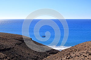 peninsula Jandia at Fuerteventura and the sea near Puerto de la Cruz village at Canary Islands