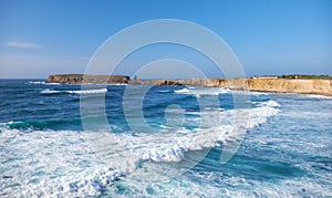 Peninsula Papoa - Peniche in Leiria district with waves of Atlantic Ocean