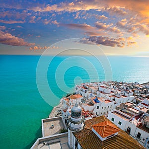 Peniscola beach and Village aerial view in Castellon Spain