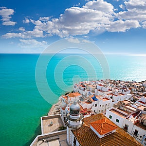 Peniscola beach and Village aerial view in Castellon Spain photo