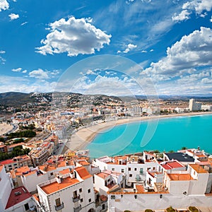 Peniscola beach and Village aerial view in Castellon Spain photo