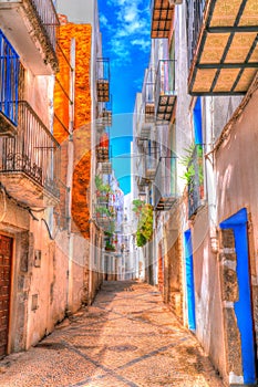 Peniscola old town narrow street within the castle walls Spain