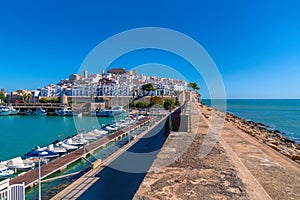 Peniscola port and castle view Costa del Azahar Spain