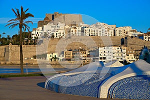 Peniscola skyline and castle beach in Spain