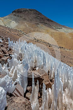 Penitentes on altiplano of Atacama desert, Chile near the summit of Cerro Toco