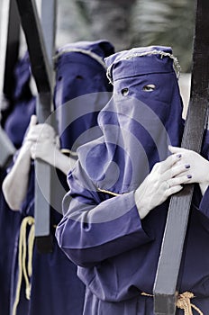 Penitents with crosses in Lorca