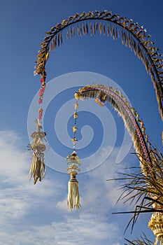 Penjor poles for Galungan celebration, Bali Island, Indonesia