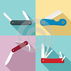 Penknife icons set, flat style