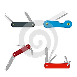 Penknife icons set, flat style