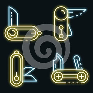 Penknife icons set vector neon