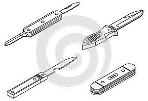 Penknife icons set vector outine