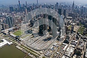 Penn station new york city aerial view from helicopter