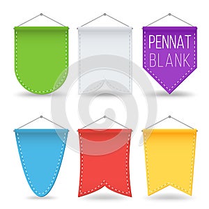 Pennant Template Set Vector. Colorful Bright Hanging Empty Pennants Flags. Isolated Illustration photo