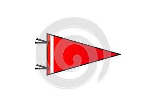 Pennant on white background. Red flag with white strip in flat style photo