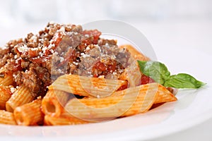 Penne Bolognese or Bolognaise sauce noodles pasta meal