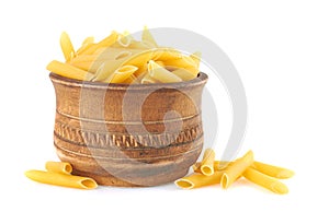 Penne italian pasta in wood bowl