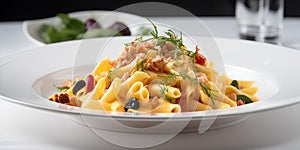 Penne pasta with bottarga. Italian Food