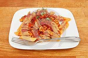 Penne pasta on a tabletop