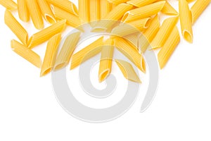 Penne pasta on a white background