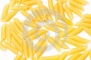 Penne pasta on a white background