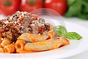 Penne Rigate Bolognese or Bolognaise sauce noodles pasta meal