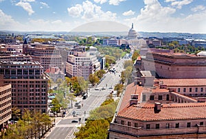 Pennsylvania Avenue and US Capitol view from above