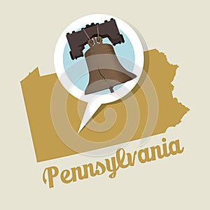 Pennsylvania map with liberty bell icon. Vector illustration decorative design