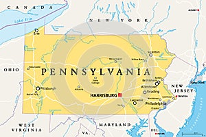 Pennsylvania, PA, political map, Keystone State, Quaker State.