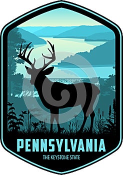 Pennsylvania vector label with White-tailed Deer on the Allegheny National Forest