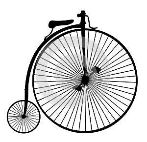 Penny-farthing or high wheel bicycle silhouette isolated on wh