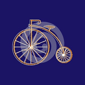 Penny-farthing icon white isolated on green background. antique old bicycle with big wheels.