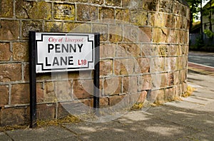 Penny lane street in Liverpool, Beatles song.