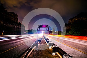 Pennybacker 360 Bridge Car Lights middle of Highway photo